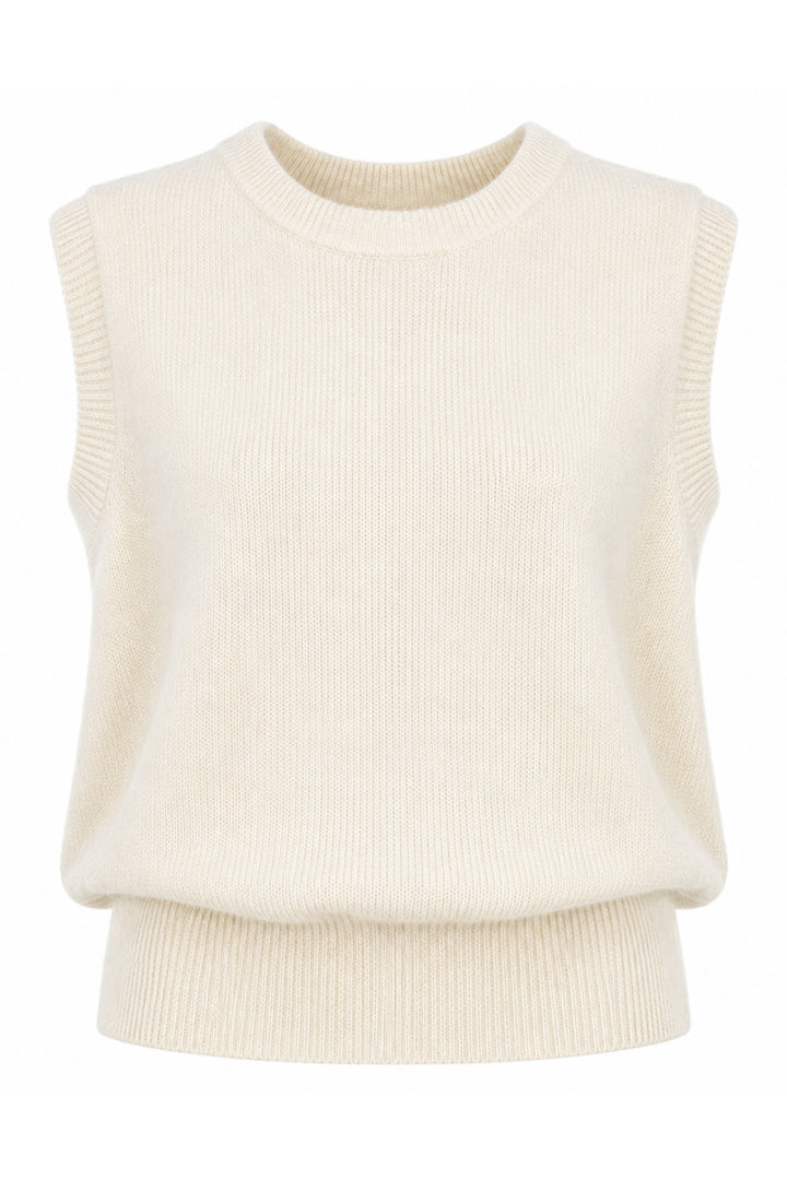 Twns The Label Durango Off White Sleeveless Round Neck Jumper