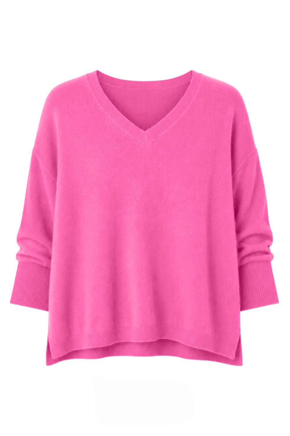 Twns The Label Jefferson bubblegum pink oversized jumper with V-neck, dropped shoulder and side slits at Olivia Grace Fashion