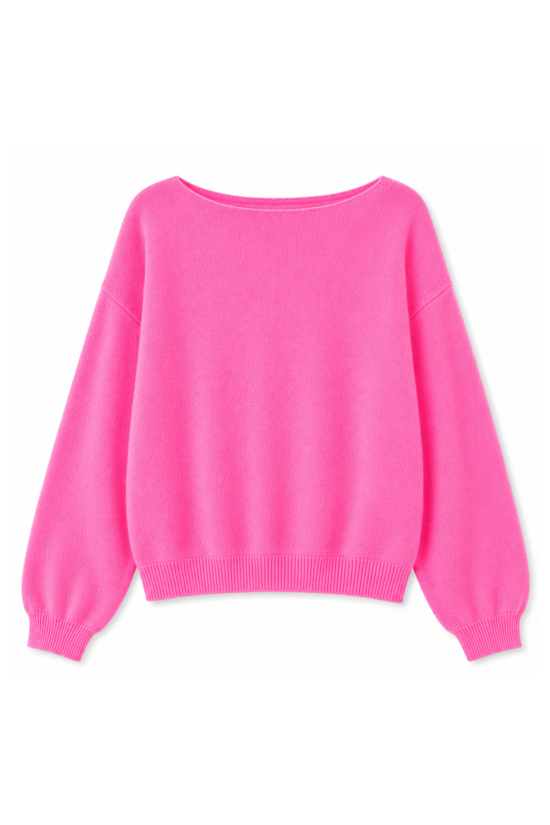 Twns The Label Los Angeles Neon Pink Long Puffed Sleeve Boat-Neck Jumper P097, front