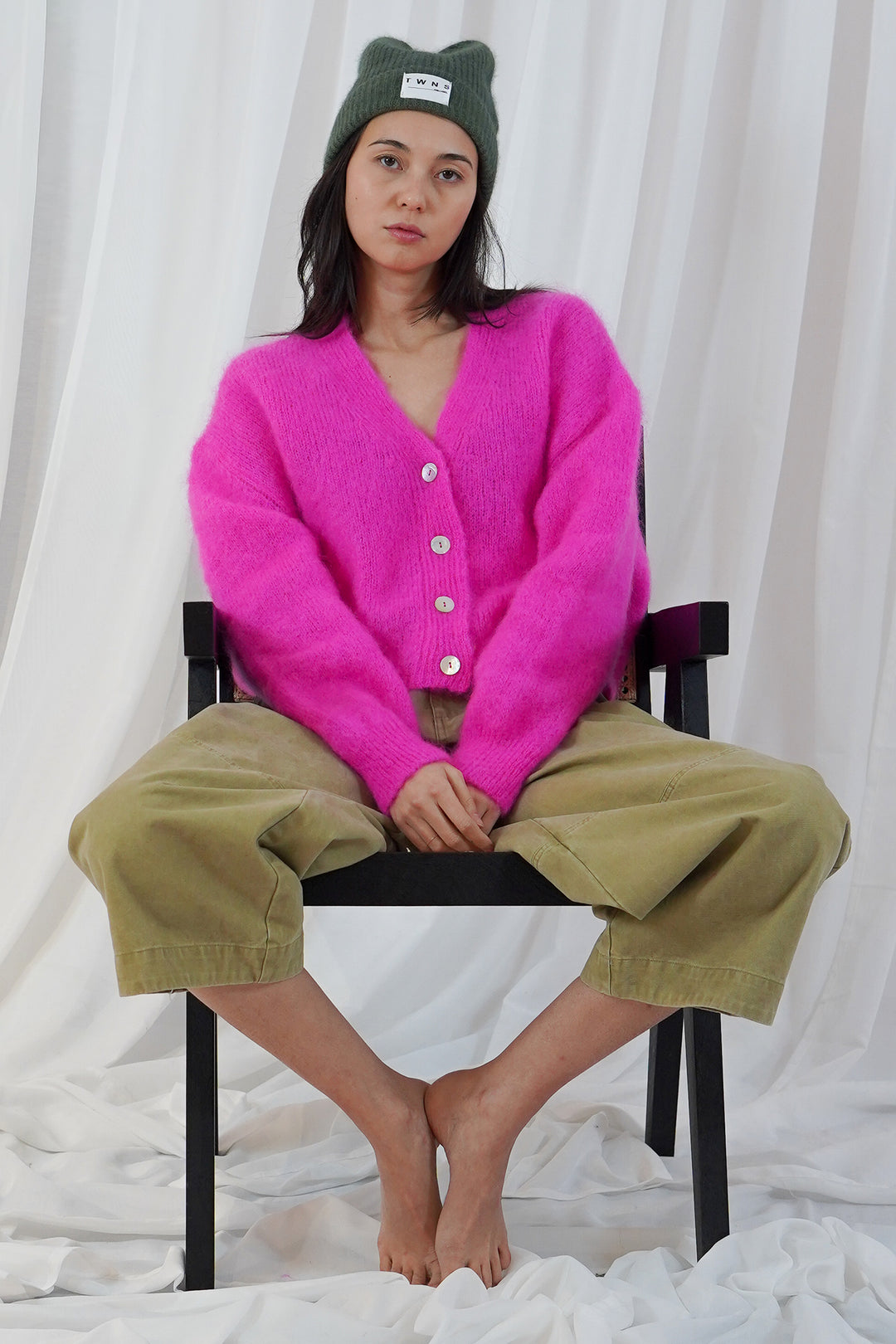 Twns The Label Malia neon pink buttoned cardigan at Olivia Grace Fashion