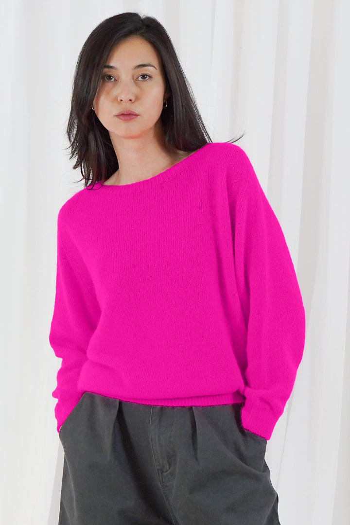 Twns The Label Sanibel neon pink boat-neck jumper at Olivia Grace Fashion