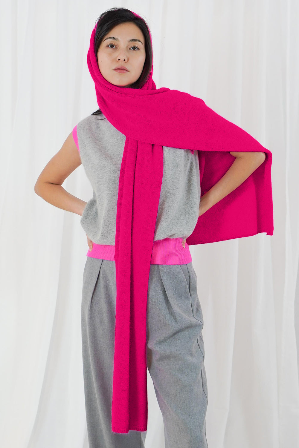 Twns The Label Vail neon pink scarf at Olivia Grace Fashion