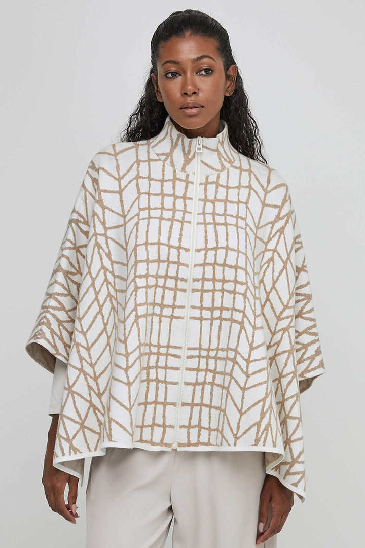 Uchuu CF23-906 Milk Sand Zip Front High Neck Poncho - Olivia Grace Fashion