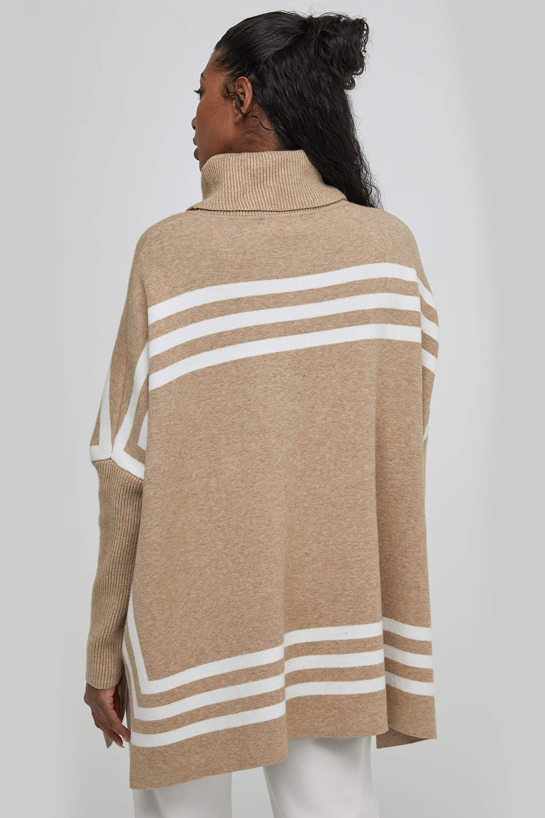 Uchuu CF23-908 Sand Milk Striped Cowl Neck Relaxed Fit Jumper - Olivia Grace Fashion