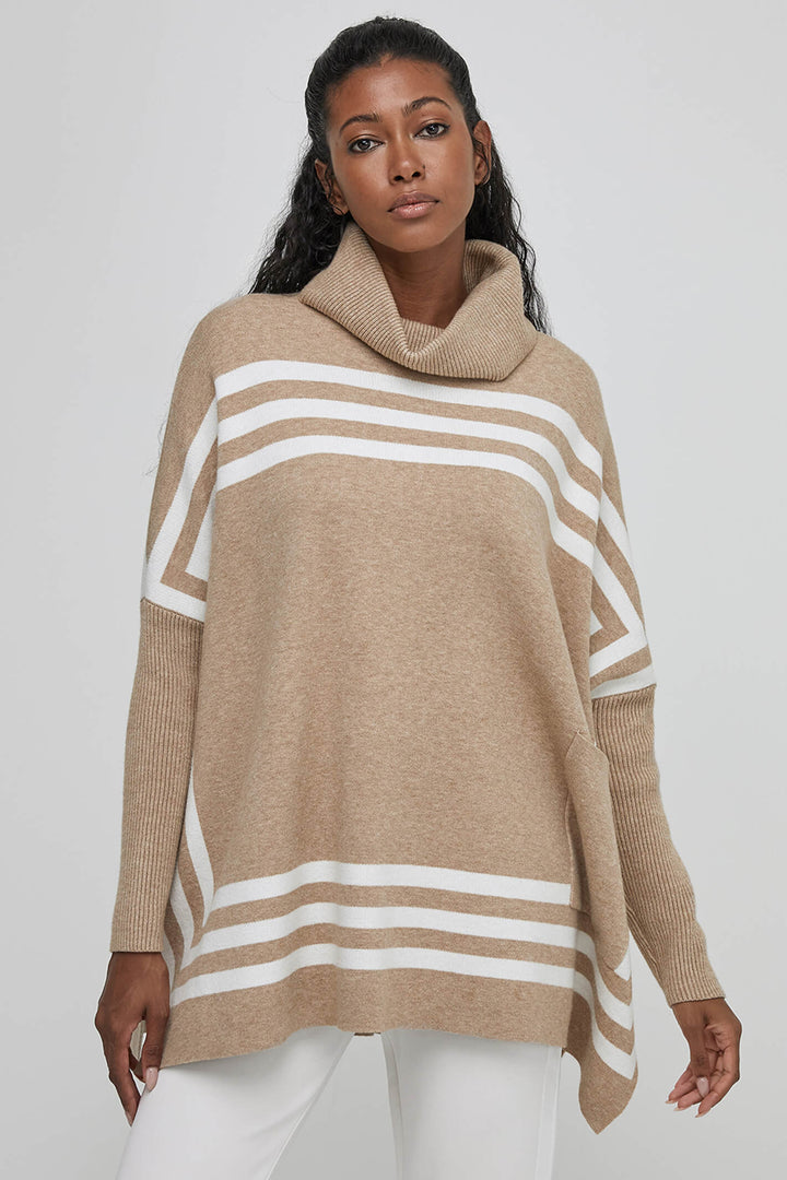 Uchuu CF23-908 Sand Milk Striped Cowl Neck Relaxed Fit Jumper - Olivia Grace Fashion
