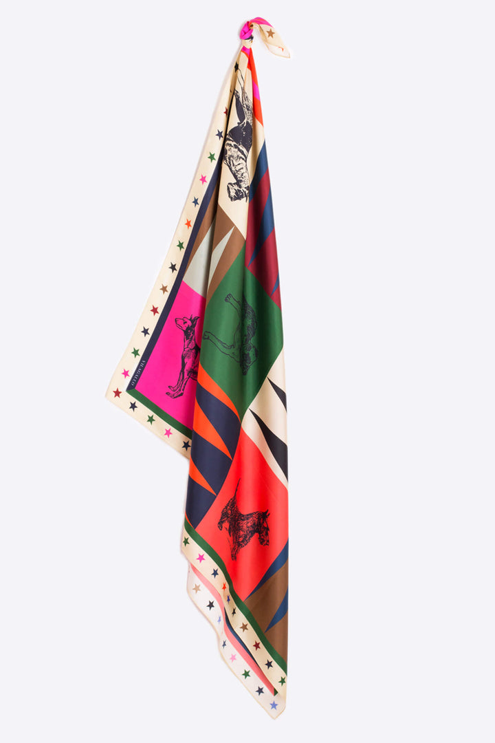 Vilagallo 30629 Multicolour Dog Print Silk Scarf - Olivia Grace Fashion
