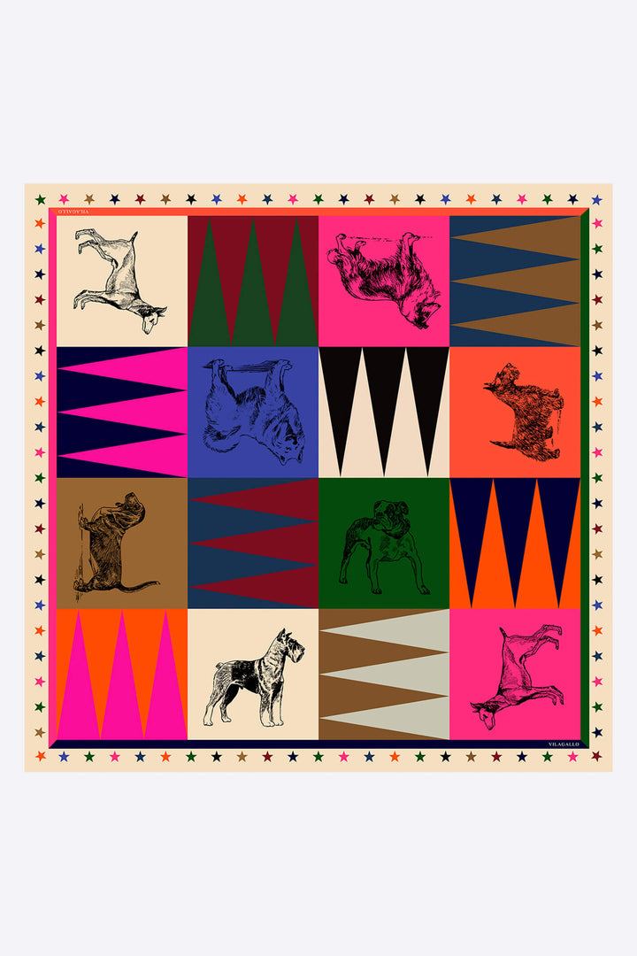 Vilagallo 30629 Multicolour Dog Print Silk Scarf - Olivia Grace Fashion
