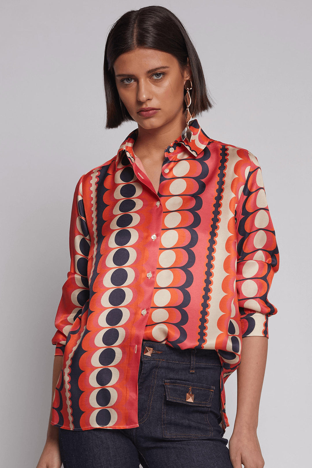 Vilagallo 30743 Pink Orange Retro Print Shirt - Olivia Grace Fashion