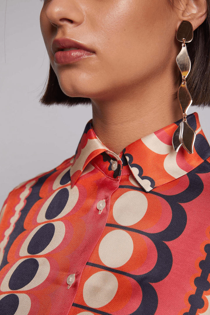 Vilagallo 30743 Pink Orange Retro Print Shirt - Olivia Grace Fashion