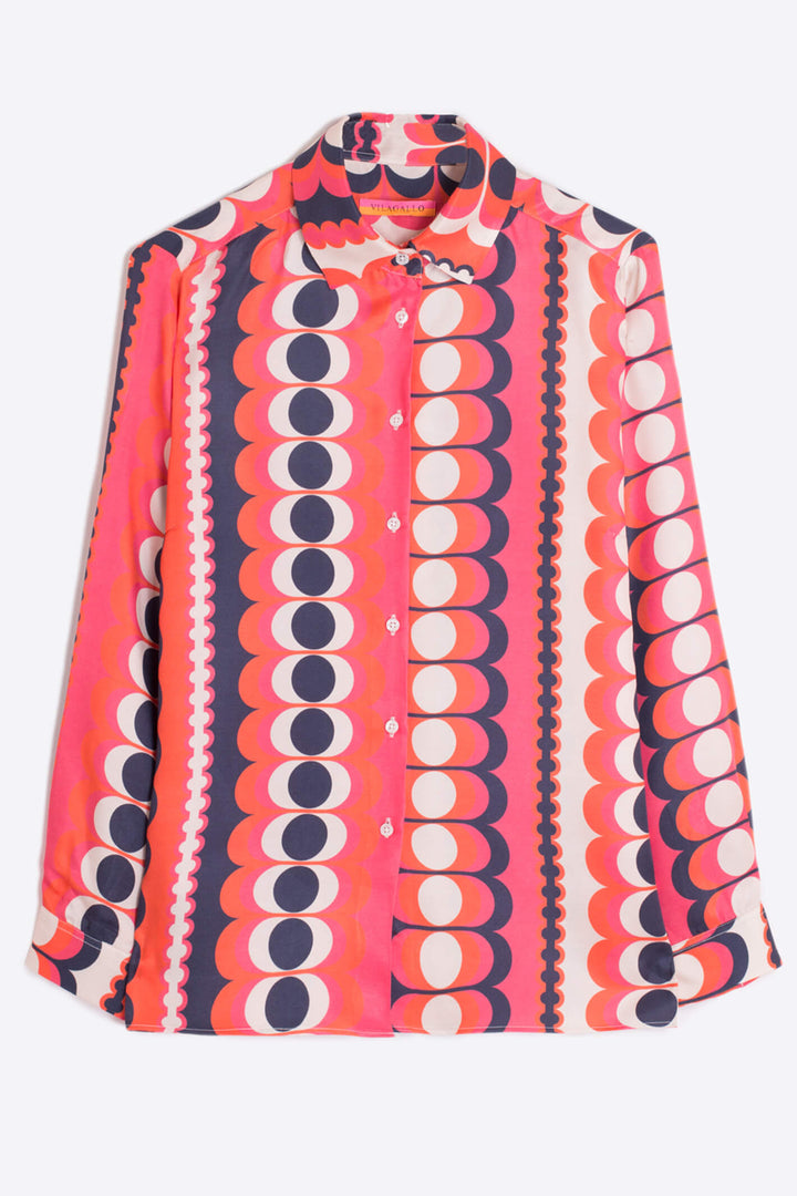 Vilagallo 30743 Pink Orange Retro Print Shirt - Olivia Grace Fashion