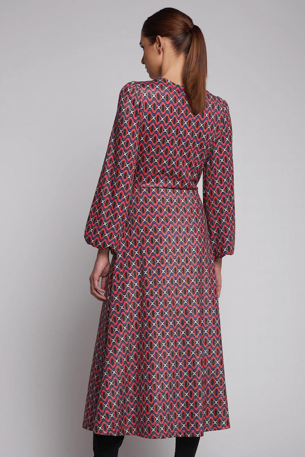 Vilagallo 30778 Carolina Pink Print V-Neck Dress With Sleeves - Olivia Grace Fashion