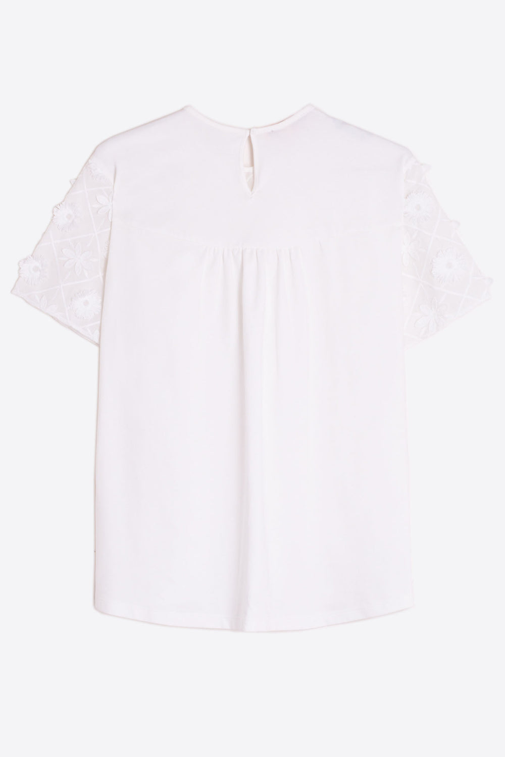 Vilagallo 30894 White Flower Embellished Short Sleeve Top - Olivia Grace Fashion