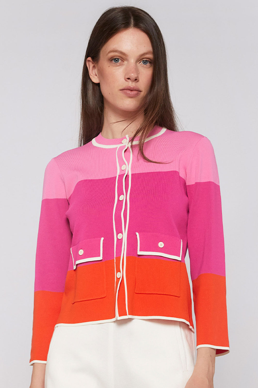 Vilagallo 30901 Pink Fuchsia Block Colour Cardigan - Olivia Grace Fashion