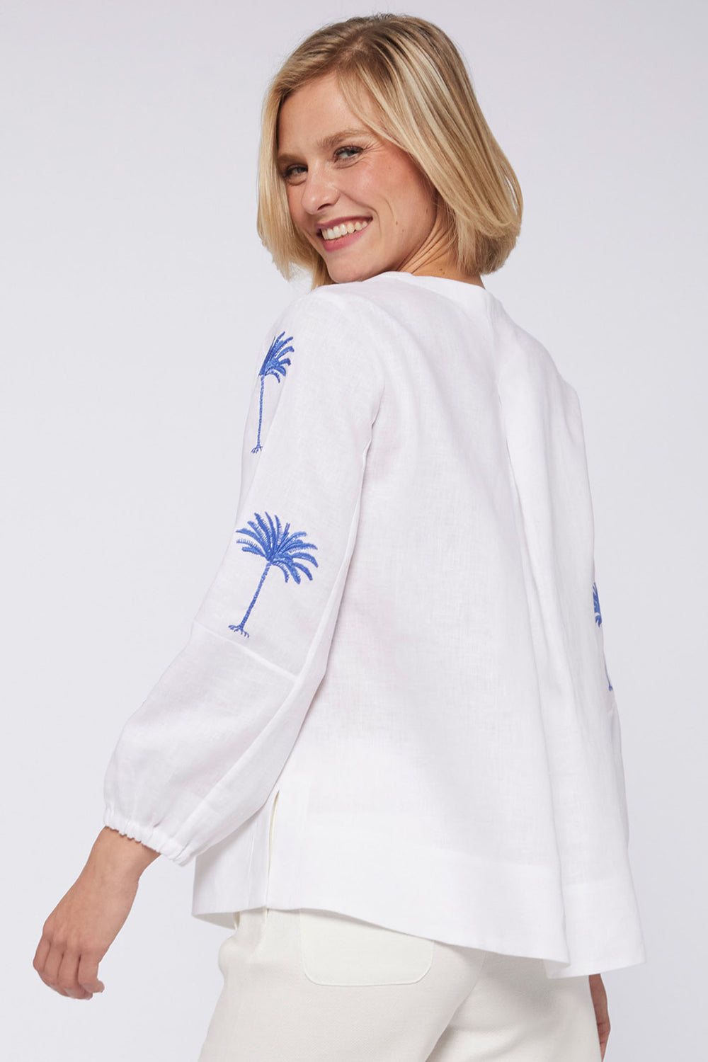 Vilagallo 30984 White Embroidered Sleeve V-Neck Blouse - Olivia Grace Fashion