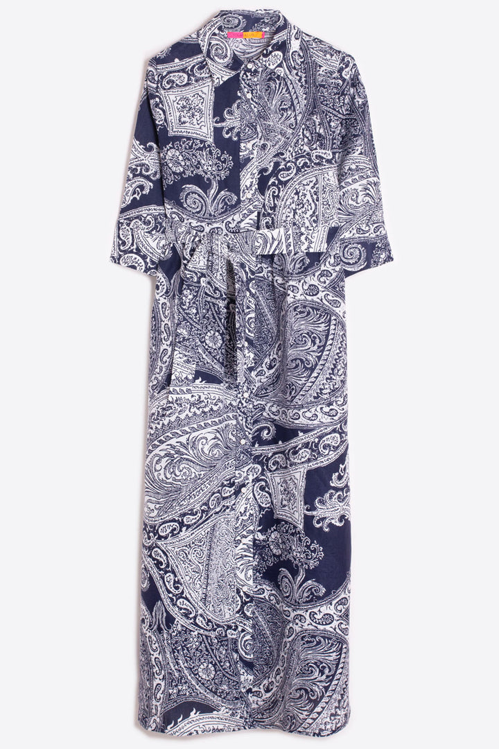 Vilagallo 31268 Navy Paisley Print Shirt Dress With Belt - Olivia Grace Fashion