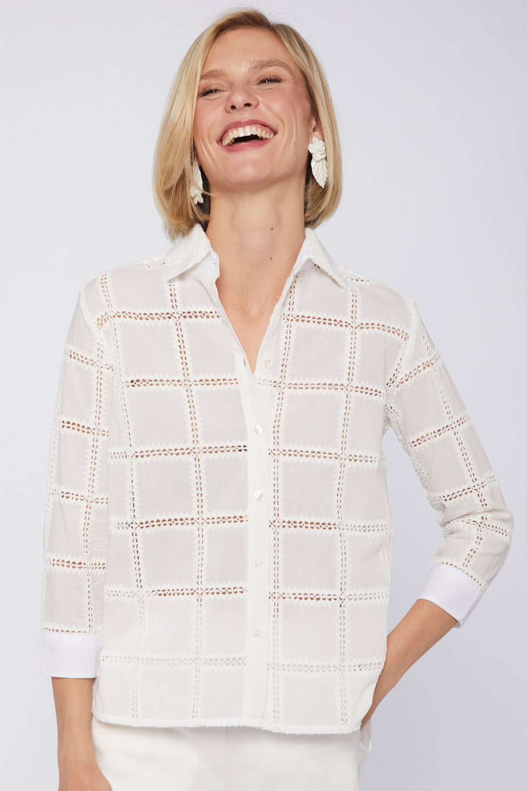 Vilagallo 31279 White Embroidered Square Shirt - Olivia Grace Fashion