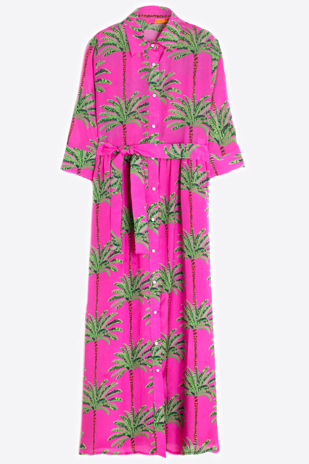 Vilagallo 31305 Pink Palm Print Shirt Dress With Belt - Olivia Grace Fashion