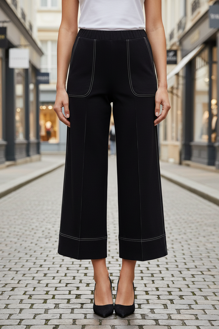Vilagallo 33273 Black Wide Leg Pull-On Cropped Trousers