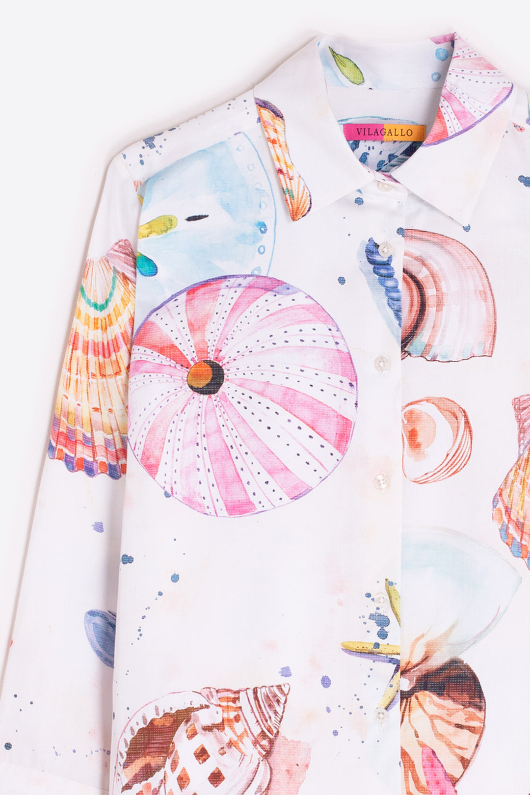 Vilagallo 33303 White Seashell Print Three-Quarter Sleeve Shirt