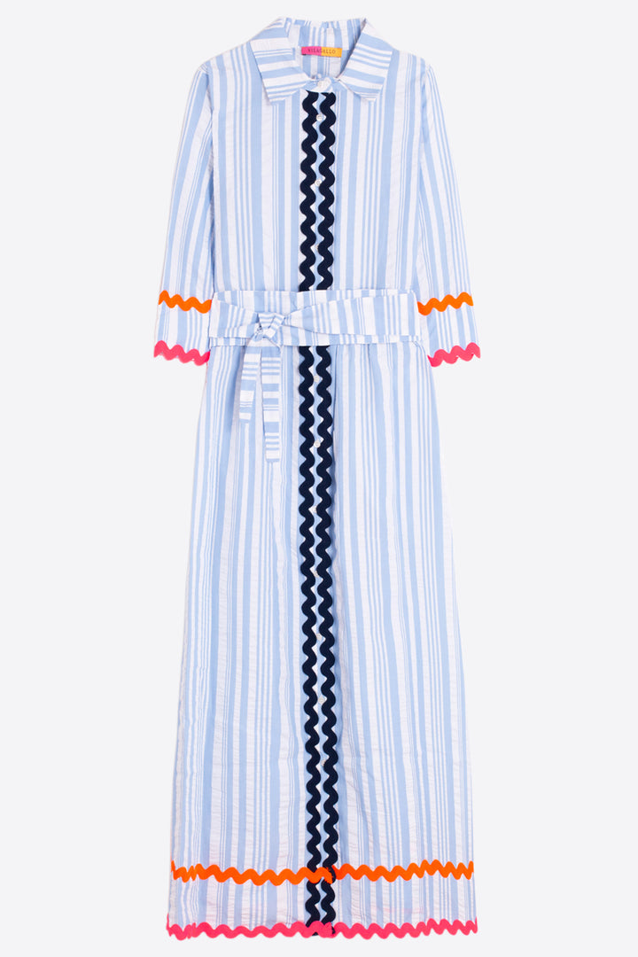Vilagallo 33321 Blue Stripe Midi Seersucker Shirt Dress