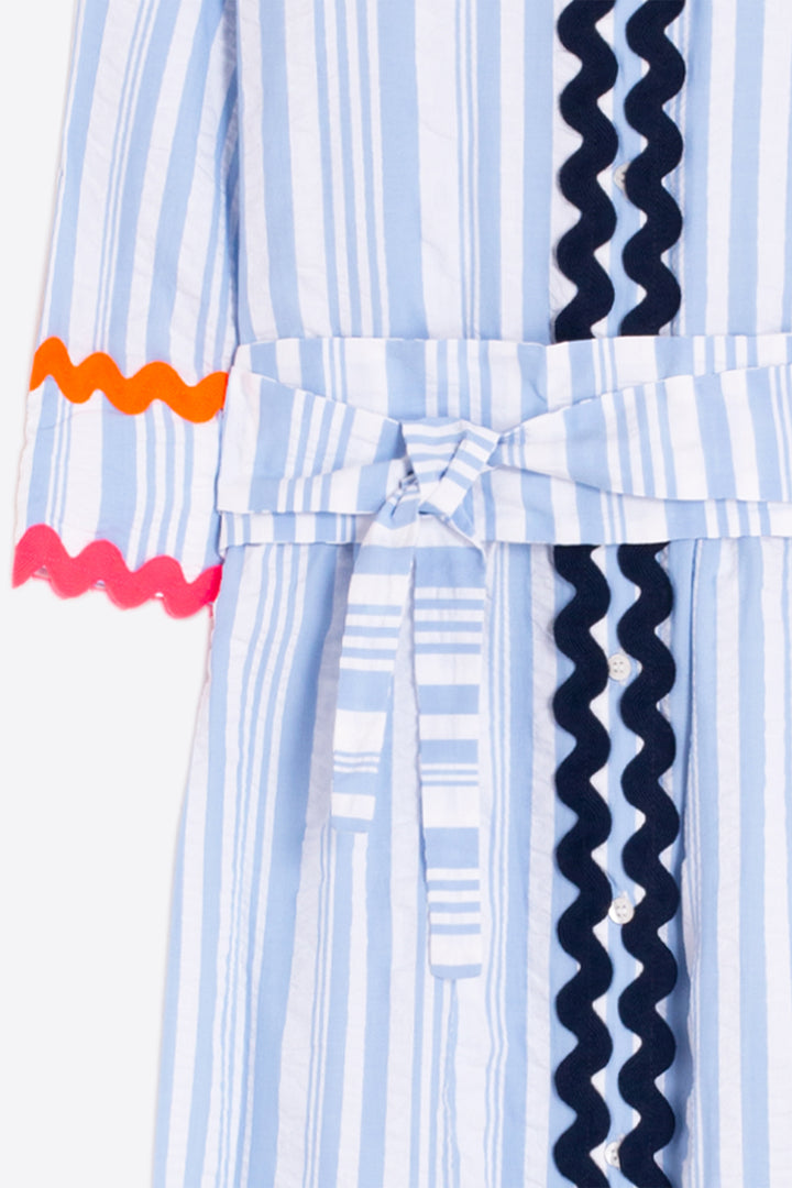 Vilagallo 33321 Blue Stripe Midi Seersucker Shirt Dress