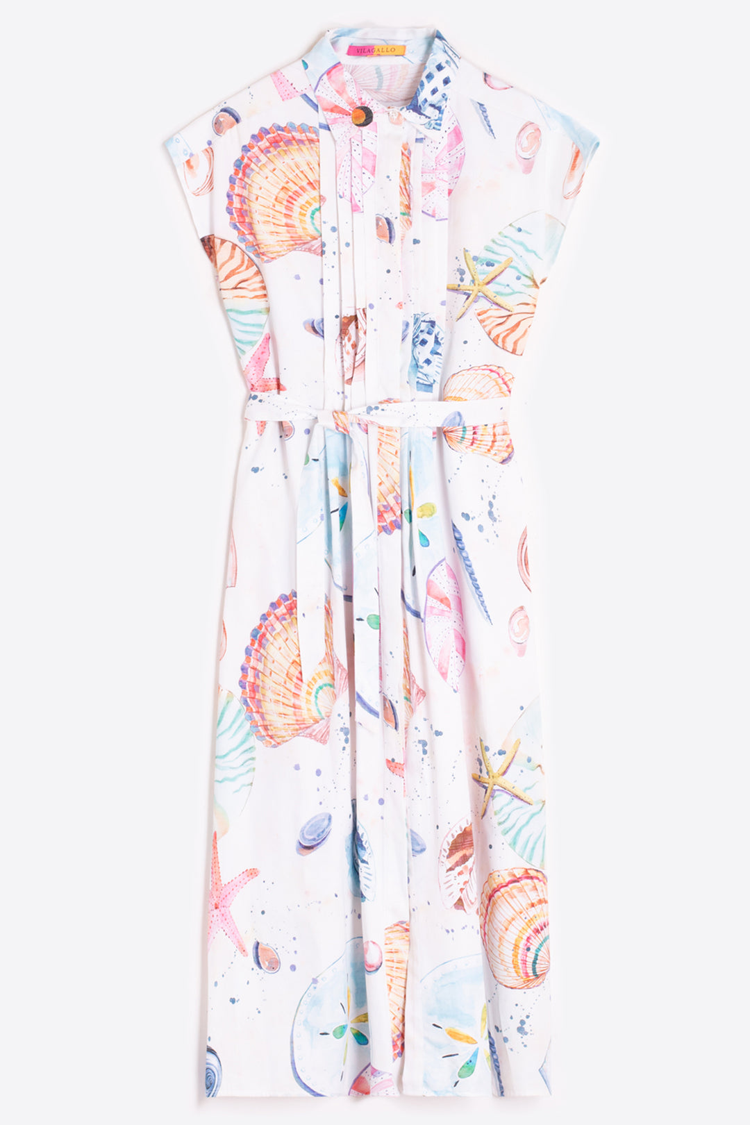 Vilagallo 33337 White Seashell Print Cap Sleeve Shirt Dress