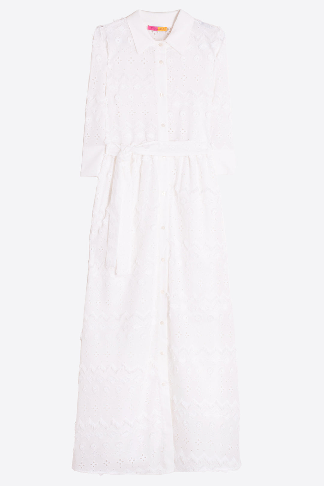 Vilagallo 33430 White Eyelet Embroidery Midi Shirt Dress