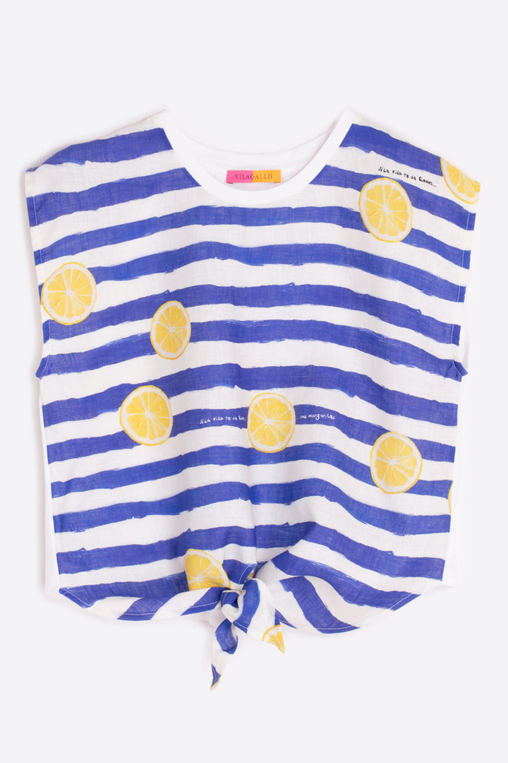 Vilagallo 33446 Blue Stripe Limonada Print T-Shirt