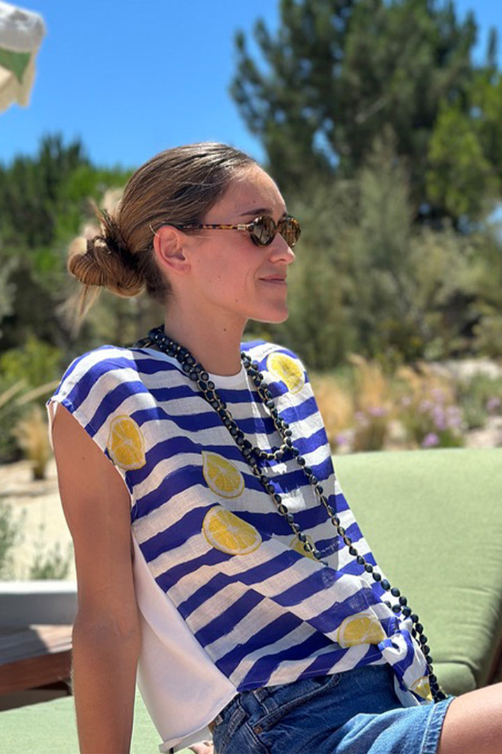 Vilagallo 33446 Blue Stripe Limonada Print T-Shirt