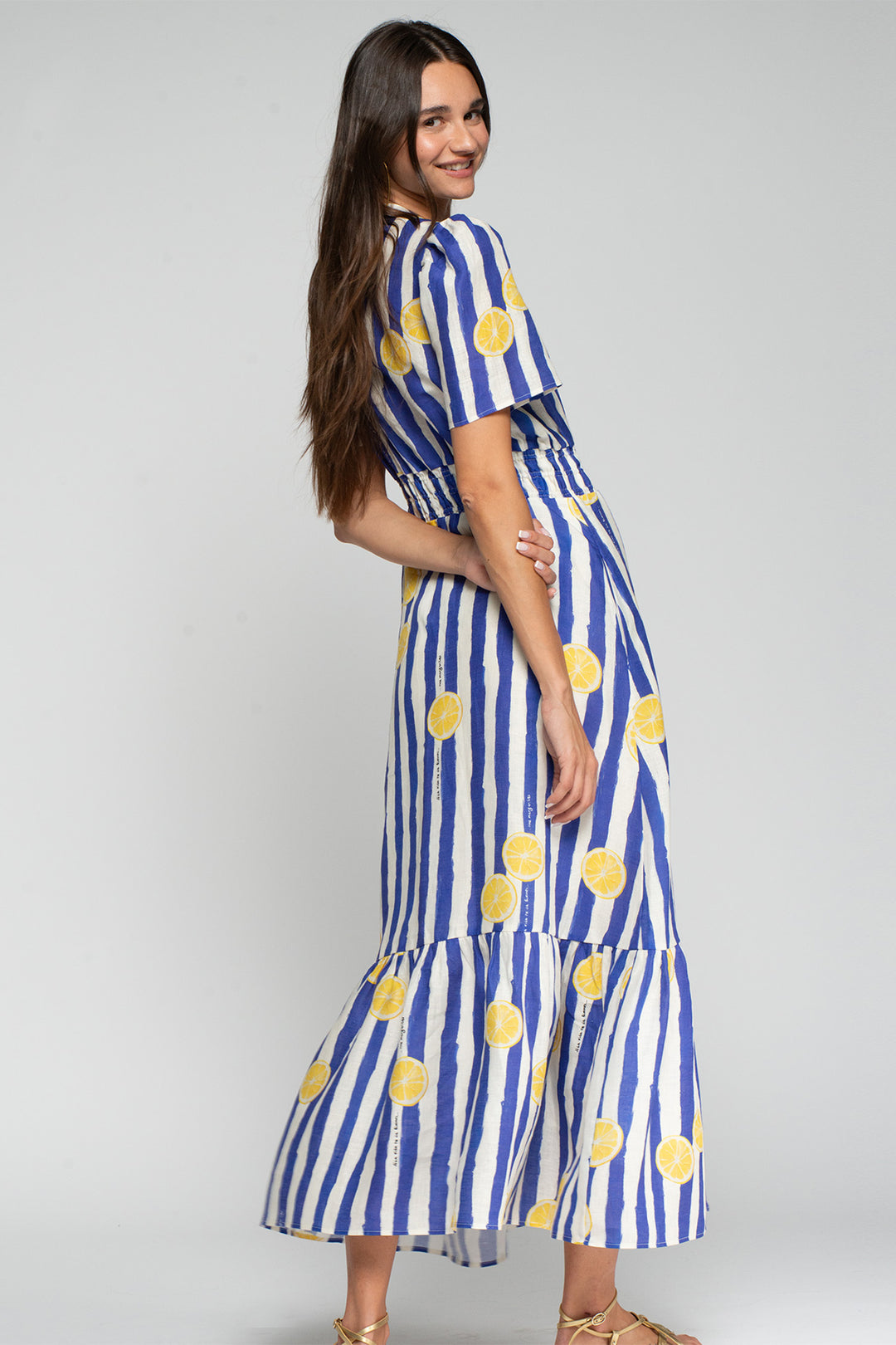 Vilagallo 33457 Blue Stripe Limonada Print Dress