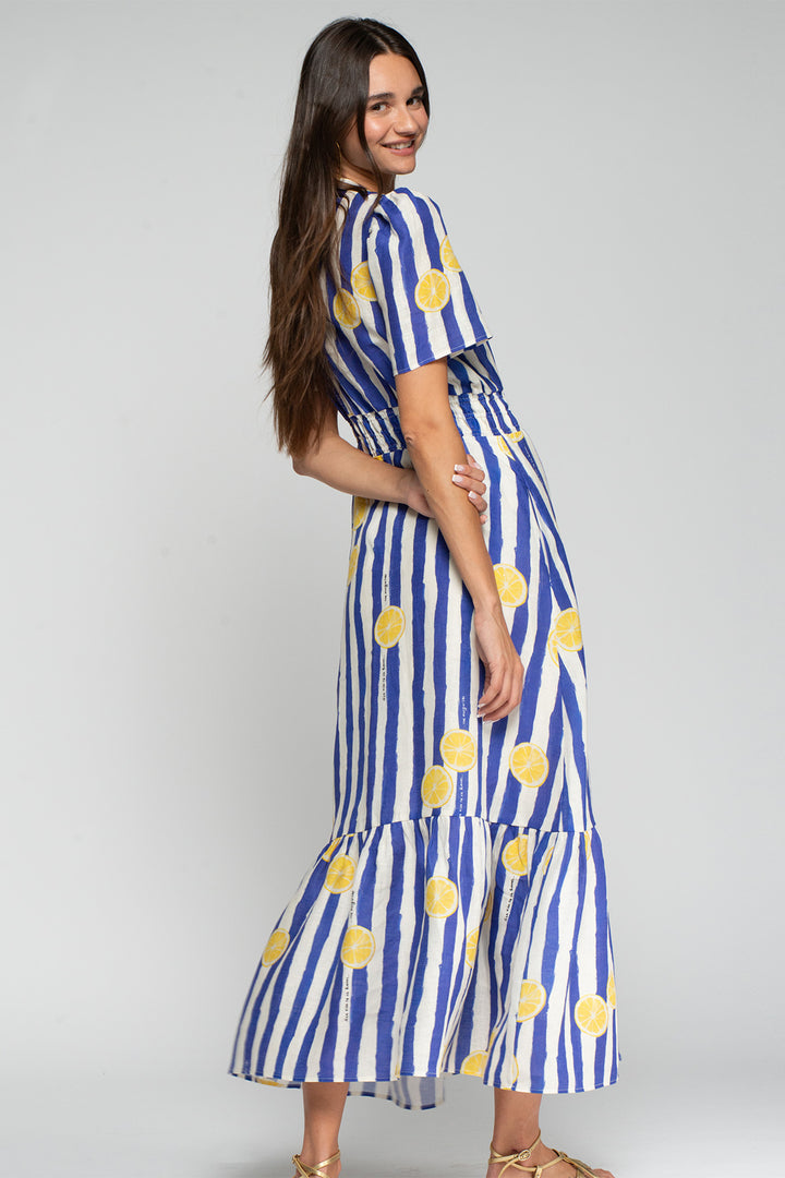 Vilagallo 33457 Blue Stripe Limonada Print Dress
