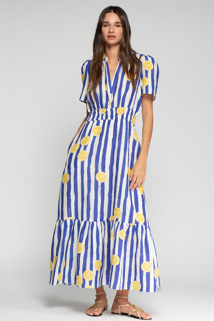 Vilagallo 33457 Blue Stripe Limonada Print Dress