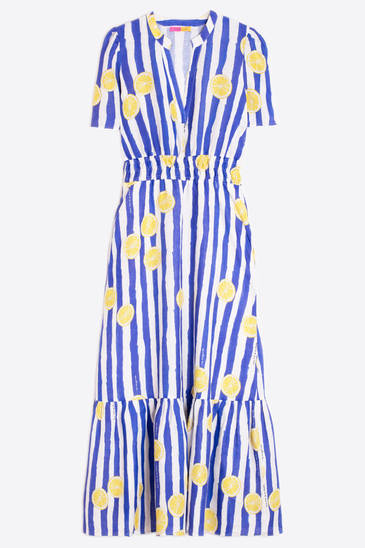 Vilagallo 33457 Blue Stripe Limonada Print Dress