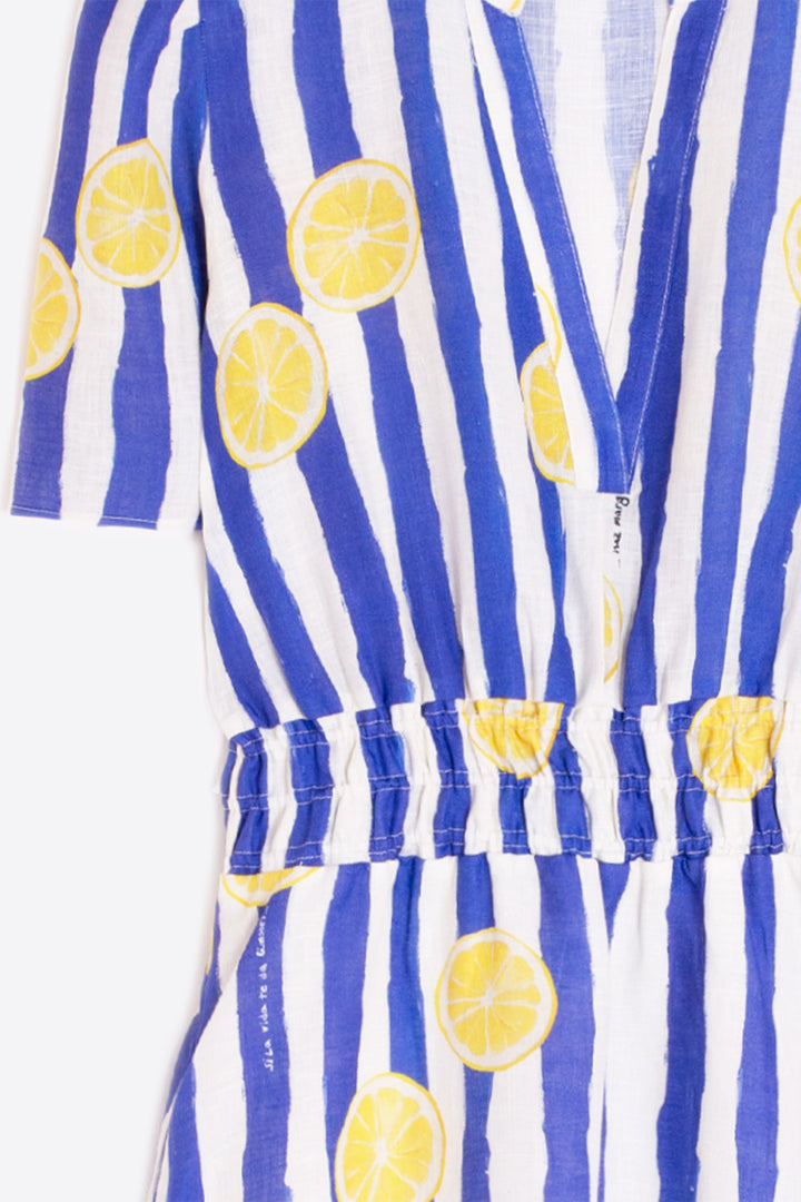 Vilagallo 33457 Blue Stripe Limonada Print Dress
