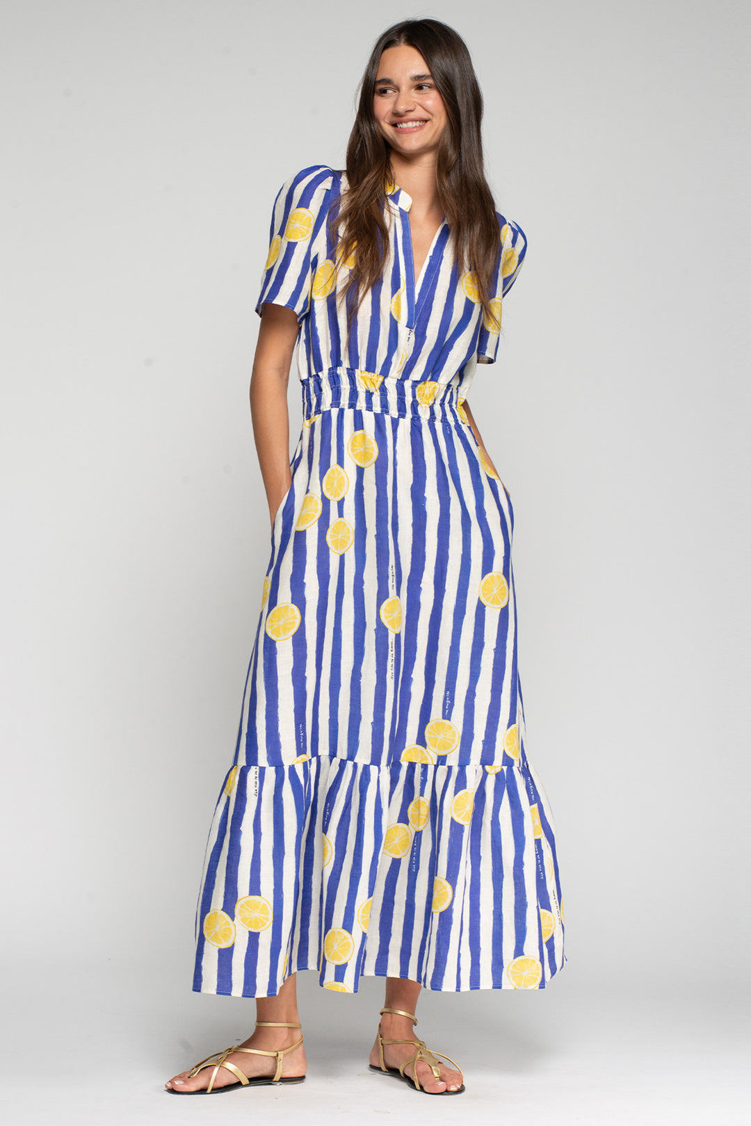 Vilagallo 33457 Blue Stripe Limonada Print Dress