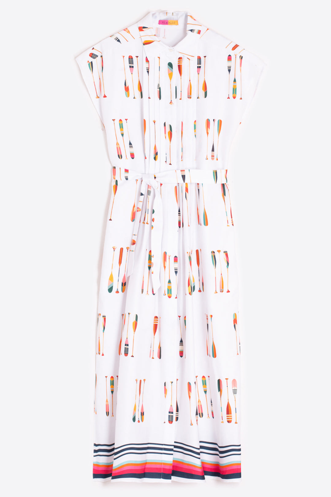 Vilagallo 33522 White Remos Algodon Paddle Print Midi Shirt Dress