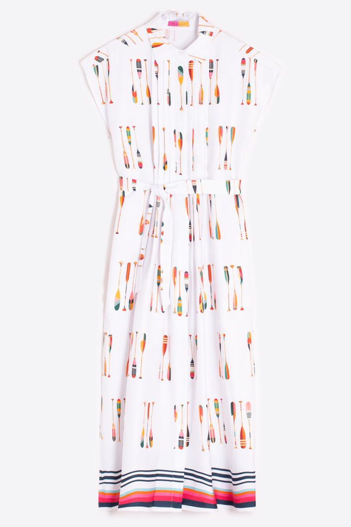 Vilagallo 33522 White Remos Algodon Paddle Print Midi Shirt Dress