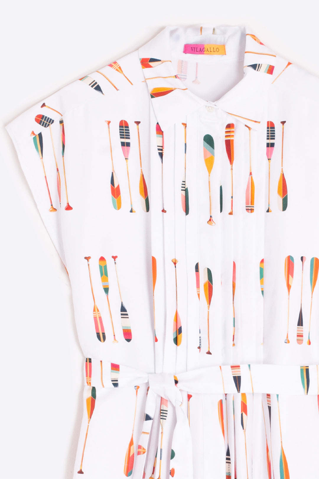 Vilagallo 33522 White Remos Algodon Paddle Print Midi Shirt Dress