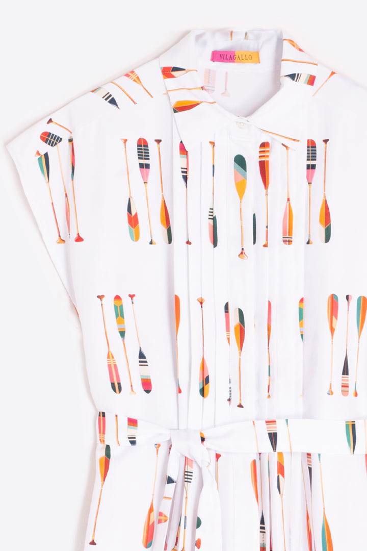 Vilagallo 33522 White Remos Algodon Paddle Print Midi Shirt Dress