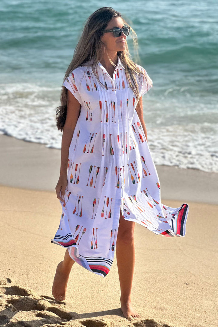 Vilagallo 33522 White Remos Algodon Paddle Print Midi Shirt Dress