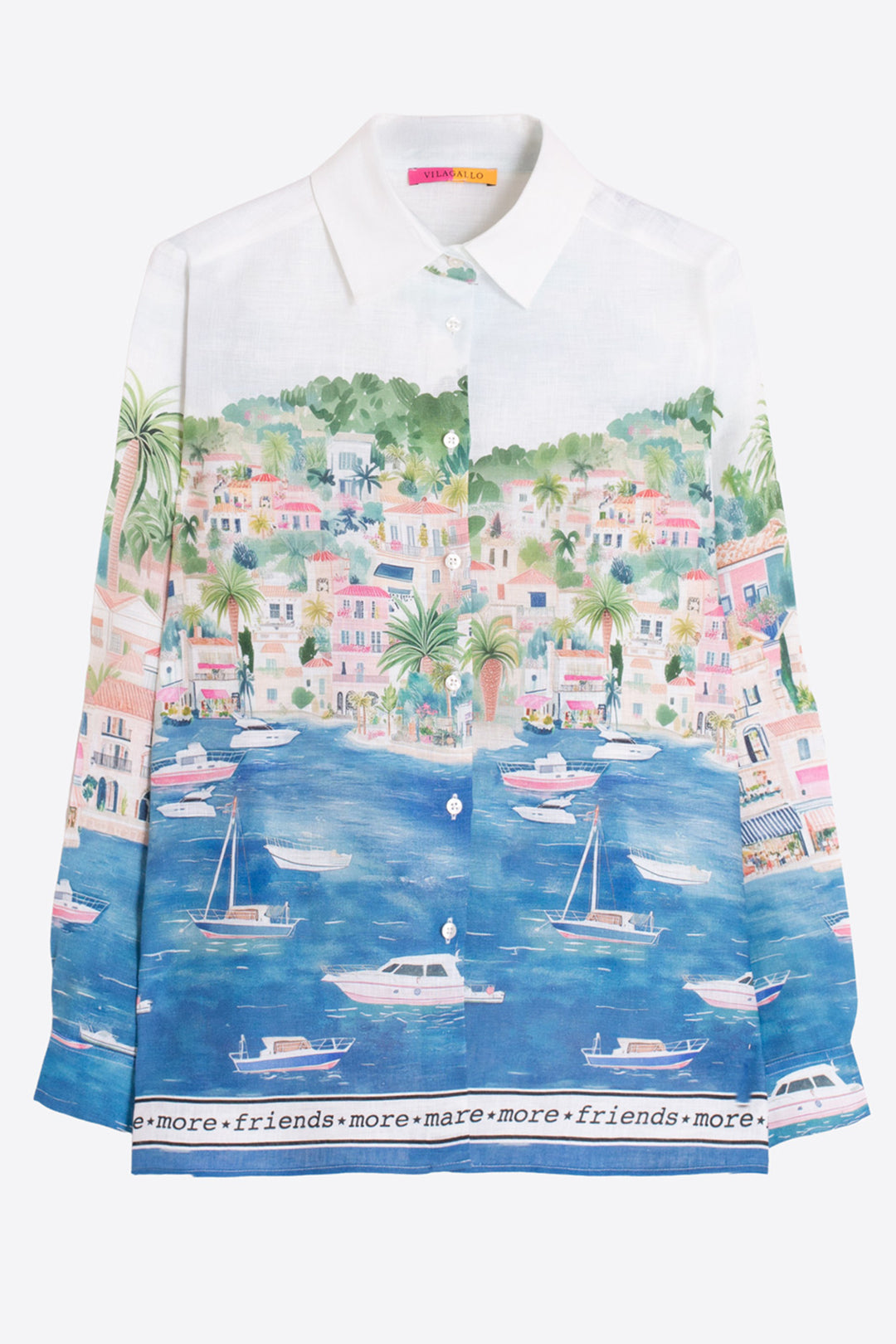 Vilagallo 33566 White Puerto Banus Print Linen Shirt