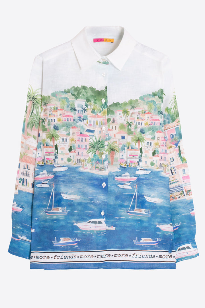 Vilagallo 33566 White Puerto Banus Print Linen Shirt