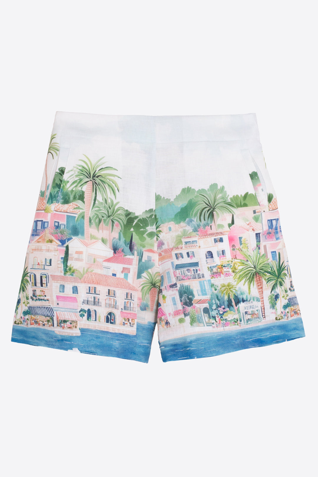 Vilagallo 33573 White Puerto Banus Print Linen Shorts