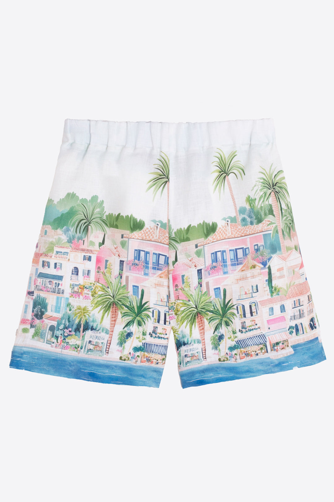Vilagallo 33573 White Puerto Banus Print Linen Shorts