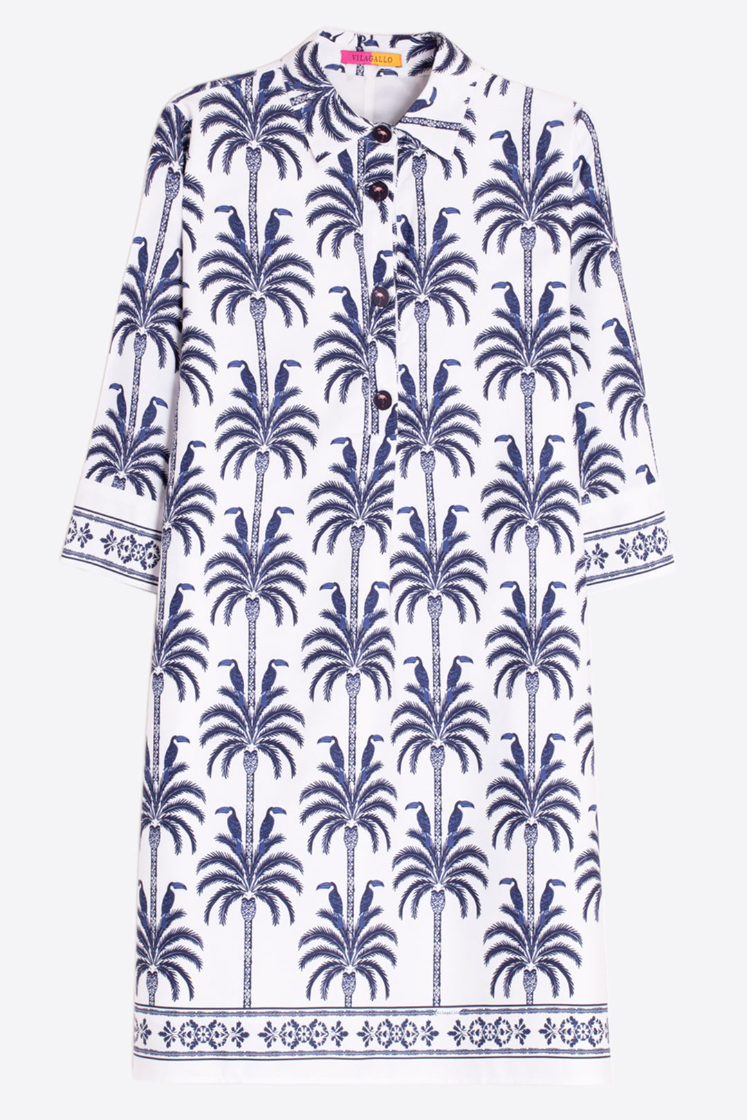 Vilagallo 33589 White Palmeras Tucan Palm Print Short Dress