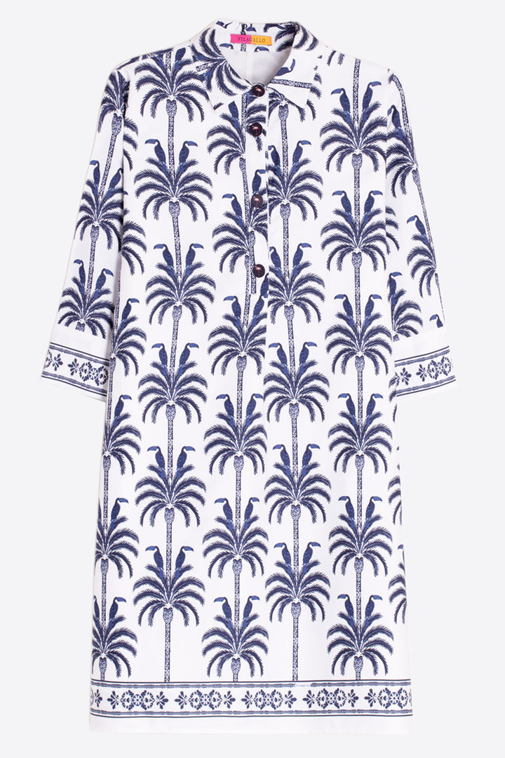 Vilagallo 33589 White Palmeras Tucan Palm Print Short Dress