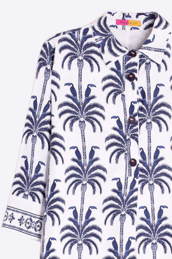 Vilagallo 33589 White Palmeras Tucan Palm Print Short Dress