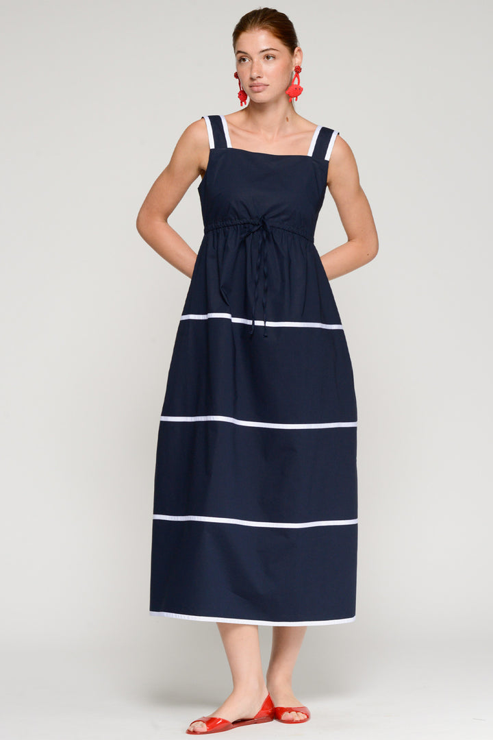 Vilagallo 33611 Navy Poplin Sleeveless Midi Dress
