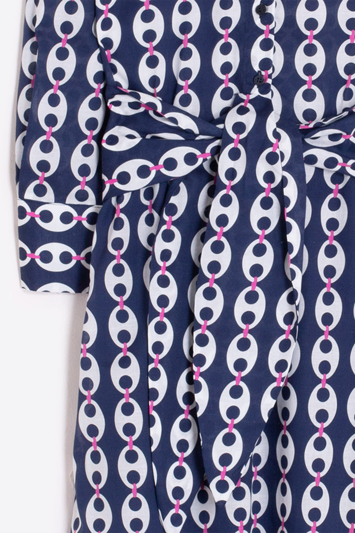 Vilagallo 33634 Navy Blue Link Print Shirt Dress