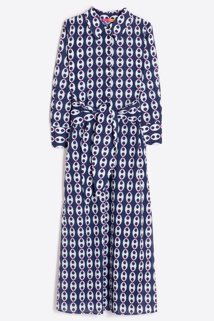 Vilagallo 33634 Navy Blue Link Print Shirt Dress